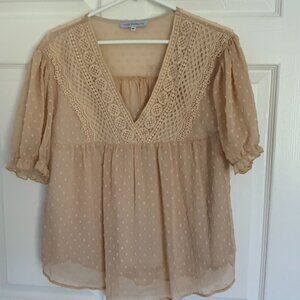 Miss Sparkling Sheer S/S V-Neck Blouse